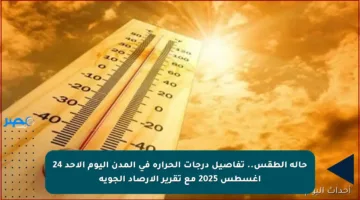 حالة الطقس.. تفاصيل درجات الحرارة في المدن اليوم الأحد 24 أغسطس 2025 مع تقرير الأرصاد الجوية